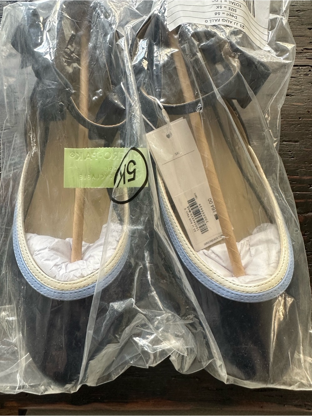 Janie and Jack Navy Ballet Flats with Light Blue and Cream Trim